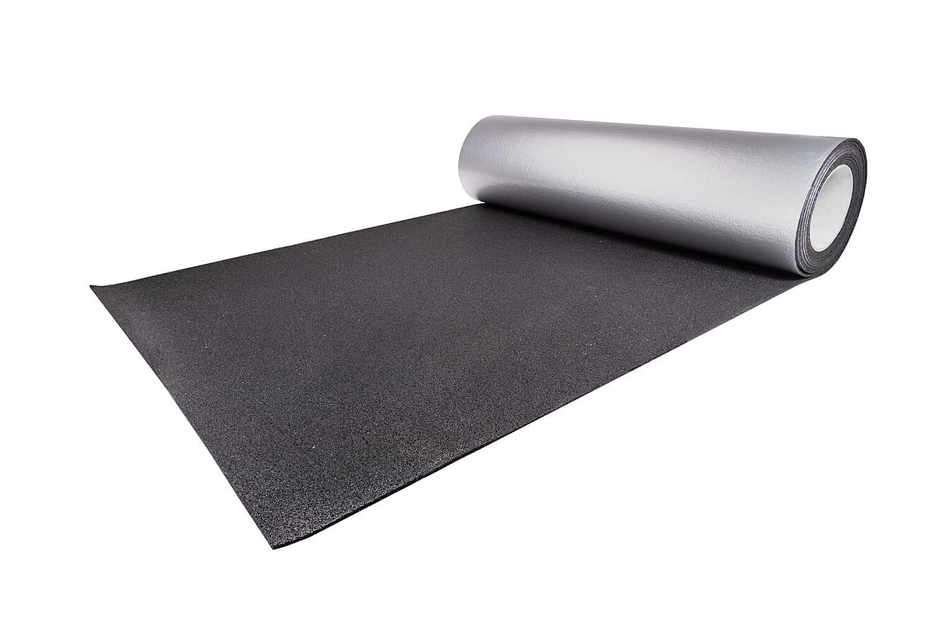Rolled grey protection mat with aluminum facing “REGUPOL solar alu” on a white background.